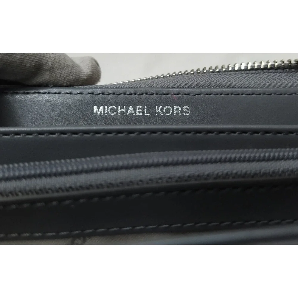Michael Kors Gray Crossgrain Leather Zip Around Credit Card Wallet
